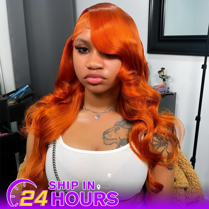Straight Hair 13x4 Lace Front Wig Orange Ginger Body Wave Human Hair Wigs
