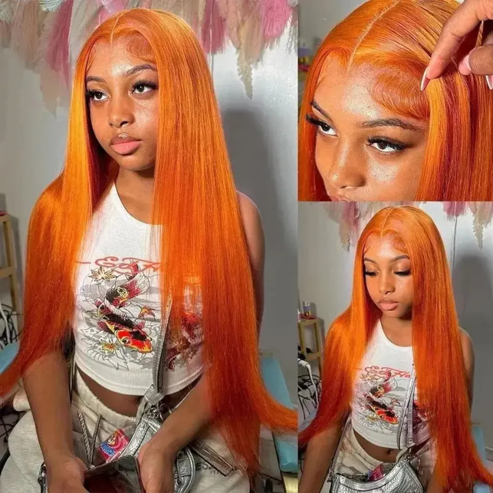 Orange Ginger Straight Hair 13x6 Lace Front Human Hair Wigs Natural Hairline