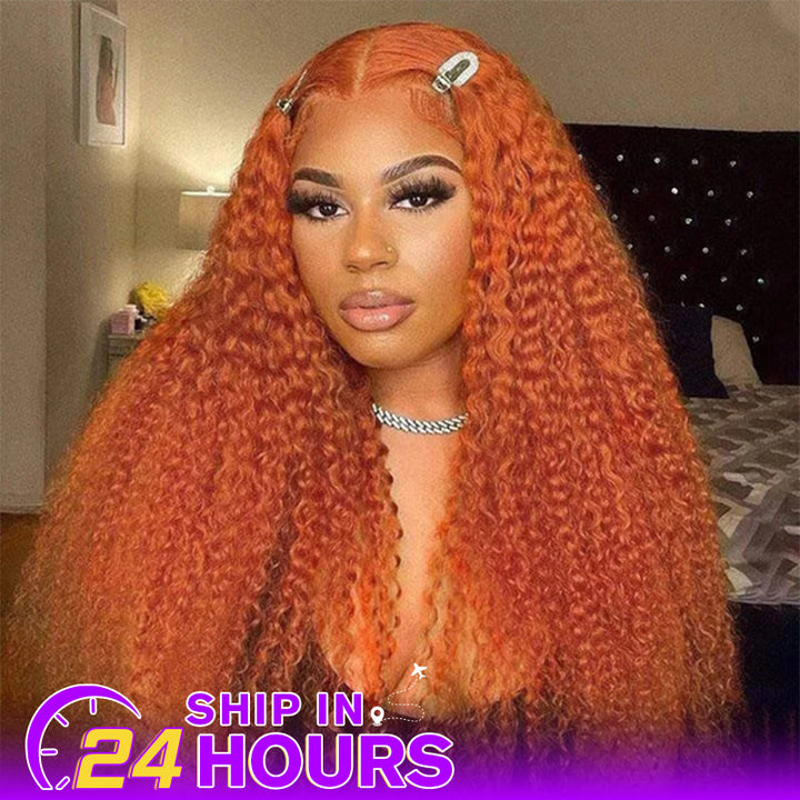 Water Wave 13x4 Lace Front Wig Orange Ginger Deep Wave Human Hair Wigs
