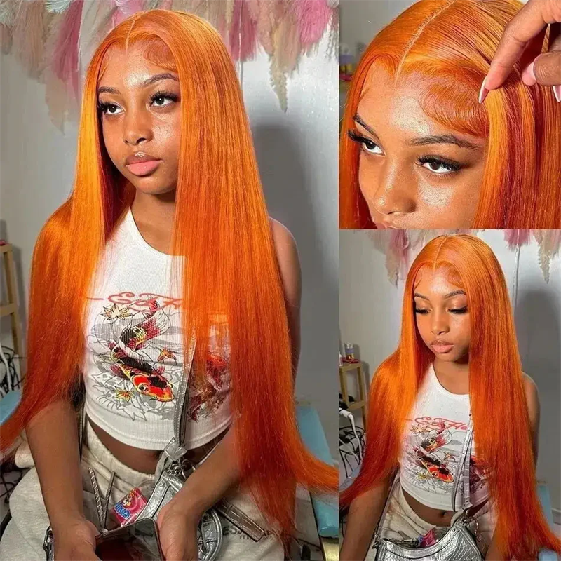 Straight Hair 13x4 Lace Front Wig Orange Ginger Body Wave Human Hair Wigs