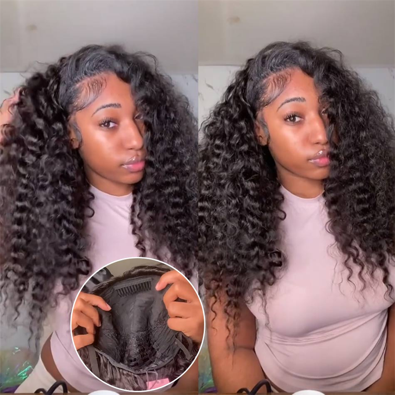 Lemoda 3 In 1 Half Wig Burmese Curly Glueless Flexi-Fit Drawstring Human Hair Wigs