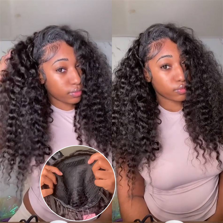 Lemoda 3 In 1 Half Wig Burmese Curly Glueless Flexi-Fit Drawstring Human Hair Wigs