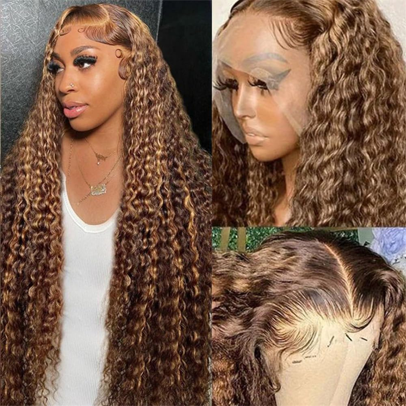 Lemoda 4x4 Lace Closure Wigs P4/27 Highlight Deep Wave 5x5 6x6 HD Transpaent  Human Hair Wigs