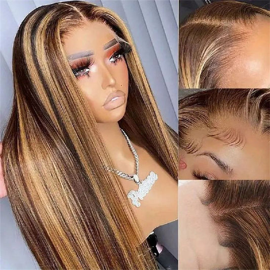 Lomoda Glueless Wigs 5x5 Lace Closure Wig P4/27 Highlight Straight Human Hair Wigs 180%
