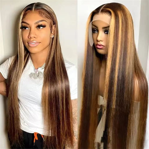 Lomoda Glueless Wigs 5x5 Lace Closure Wig P4/27 Highlight Straight Human Hair Wigs 180%