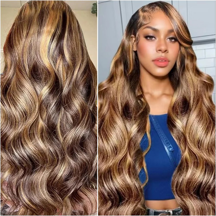 Lemoda 13x6 Full Lace Wigs P4/27 Highlight Glueless Wigs Body Wave With Invisi Drawstring