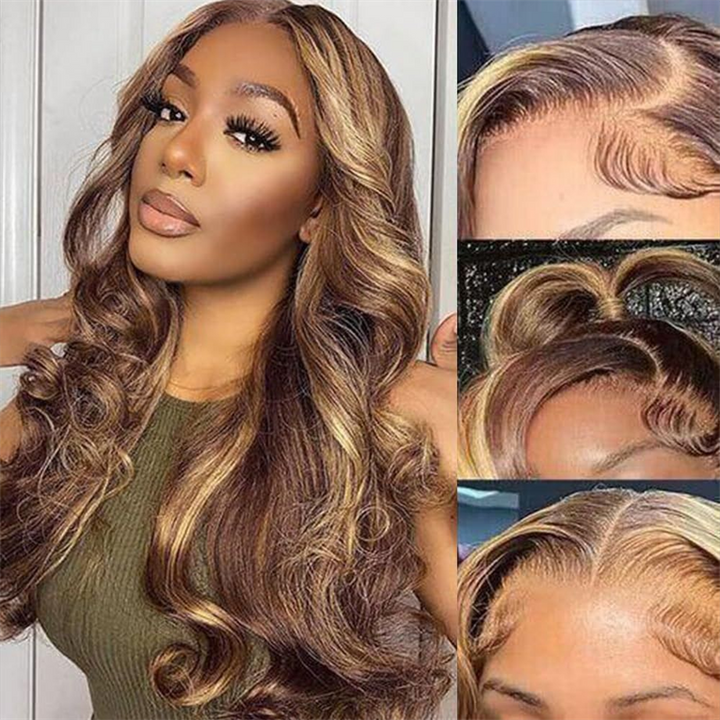 Lemoda 13x6 Full Lace Wigs P4/27 Highlight Glueless Wigs Body Wave With Invisi Drawstring
