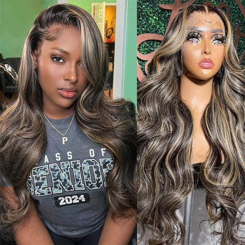 Lemoda 7x5 Glueless Wigs Body Wave Human Hair Wigs HD Transparent Lace P1B/27 Colored Wig