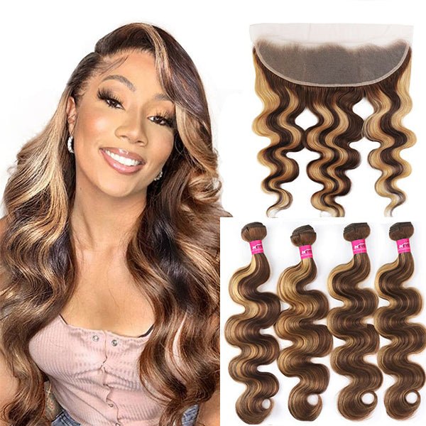 Highlight P4/27 Body Wave 4 Bundles With 13x4 Transparent Lace Frontal100% Real Human Hair - Lemoda Hair