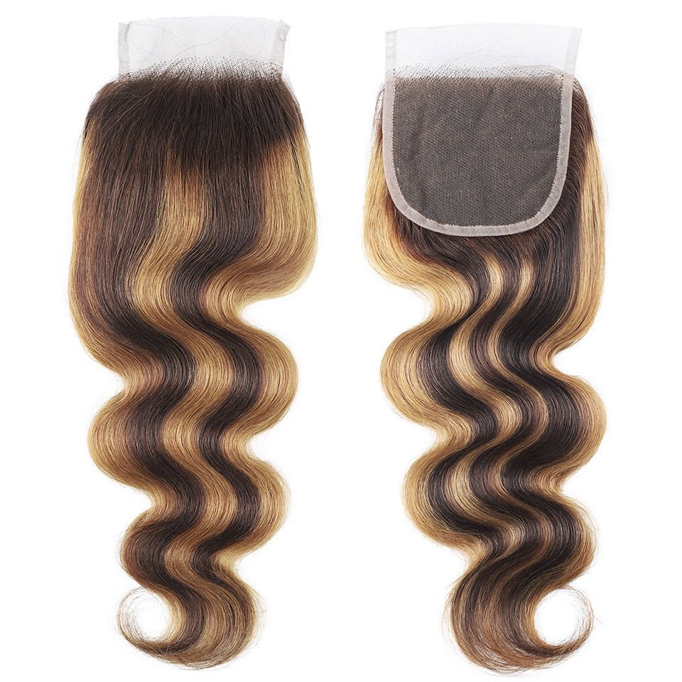 Highlight P4/27 Ombre Body Wave 3 Bundles With 4X4 Lace Closure 100% Real Human Hair - Lemoda Hair