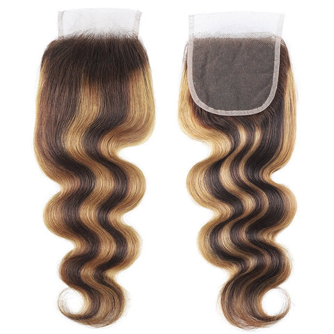 Highlight P4/27 Ombre Body Wave 3 Bundles With 4X4 Lace Closure 100% Real Human Hair - Lemoda Hair