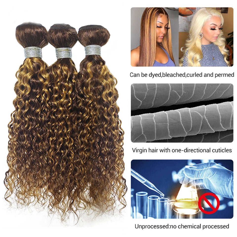 Highlight P4/27 Water Wave 3 Bundles With 4X4 Lace Closure 100% Virgin Human Hair - Lemoda Hair