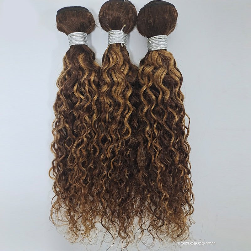 Highlight P4/27 Water Wave 3 Bundles With 4X4 Lace Closure 100% Virgin Human Hair - Lemoda Hair