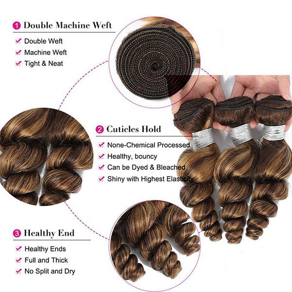 Highlight P4/30 Loose Deep Wave 3 Bundles With 4X4 Transparent Lace Closure Virgin Human Hair - Lemoda Hair