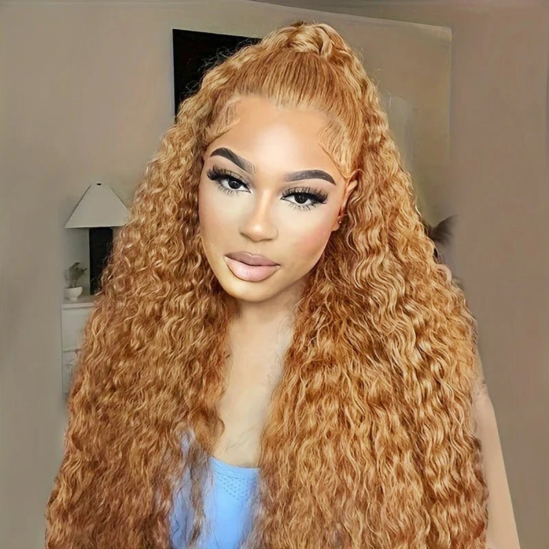 Honey Blonde 13x6 Water Wave Lace Frontal Wigs Human Hair Transparent Lace Frontal Wig Pre Plucked Wat and Wavy Curly Virgin Human Hair Wigs - Lemoda Hair