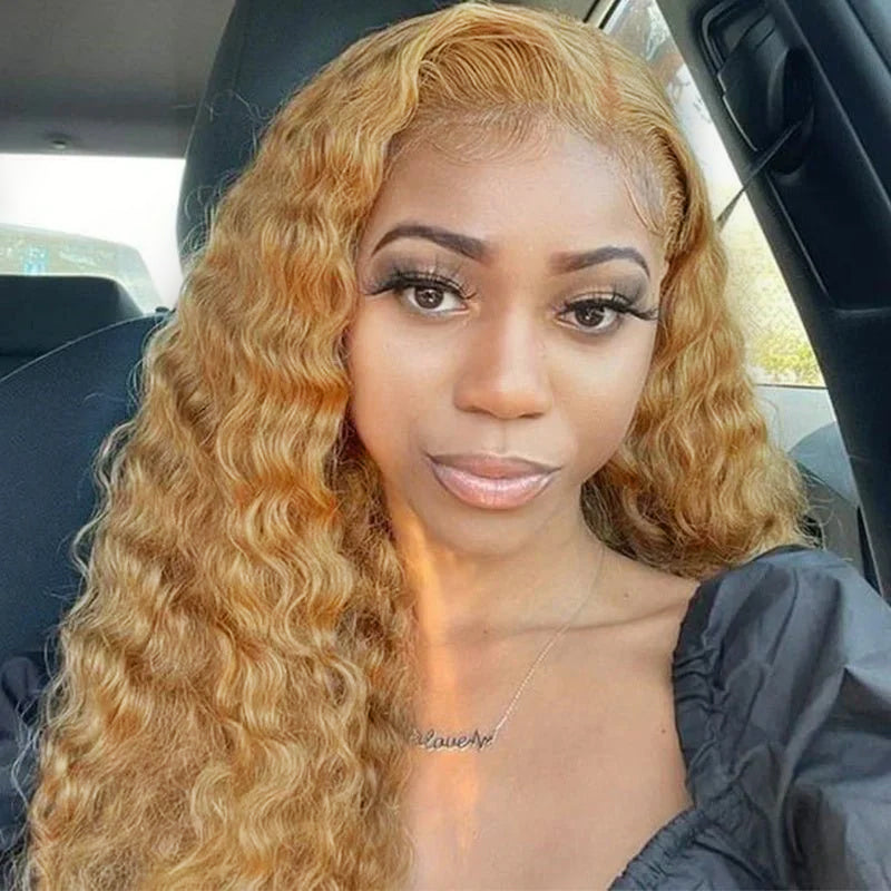 Water Wave Human Hair Wig Honey Blonde 13x4 Transparent Lace Wig  Human Hair Wig For Black Women