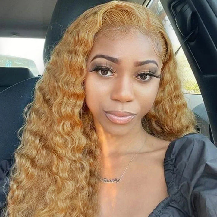 Water Wave Human Hair Wig Honey Blonde 13x4 Transparent Lace Wig  Human Hair Wig For Black Women