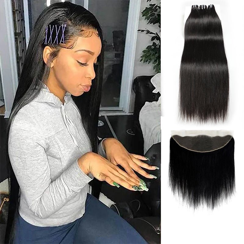 Indian 100% Virgin Human Hair 4pcs/pack Straight Hair Bundles With 13*4 Lace Frontal - Lemoda Hair