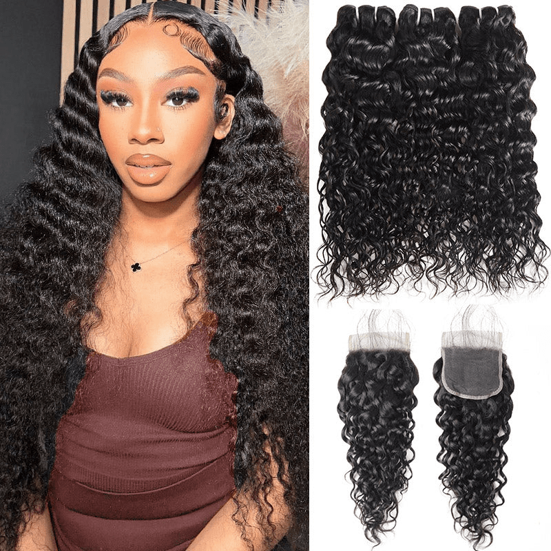 Indian Unprocessed 3 Bundles Water Wave Virgin Hair With 4x4 Lace Closure - Lemoda Hair