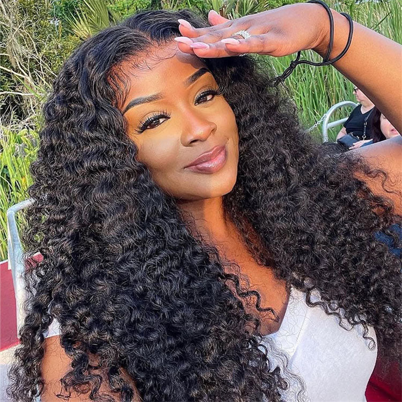 Lemoda 3 In 1 Half Wig Burmese Curly Glueless Flexi-Fit Drawstring Human Hair Wigs