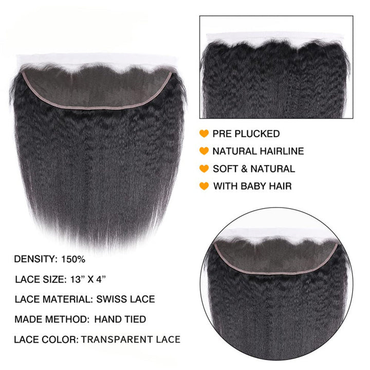 Lemoda 13 x 4 Lace Frontal Closure Kinky Straight Ear to Ear HD Lace Frontal Pre Plucked Closure - Lemoda Hair