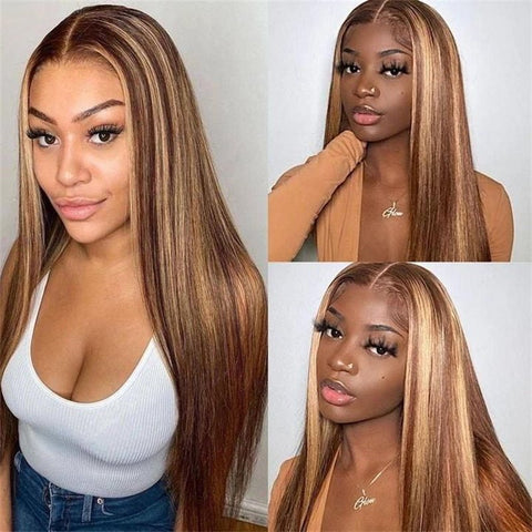 Lemoda 13x4 Lace Front Wigs P4/27 Highlight Straight Human Hair Wig Pre Plucked - Lemoda Hair