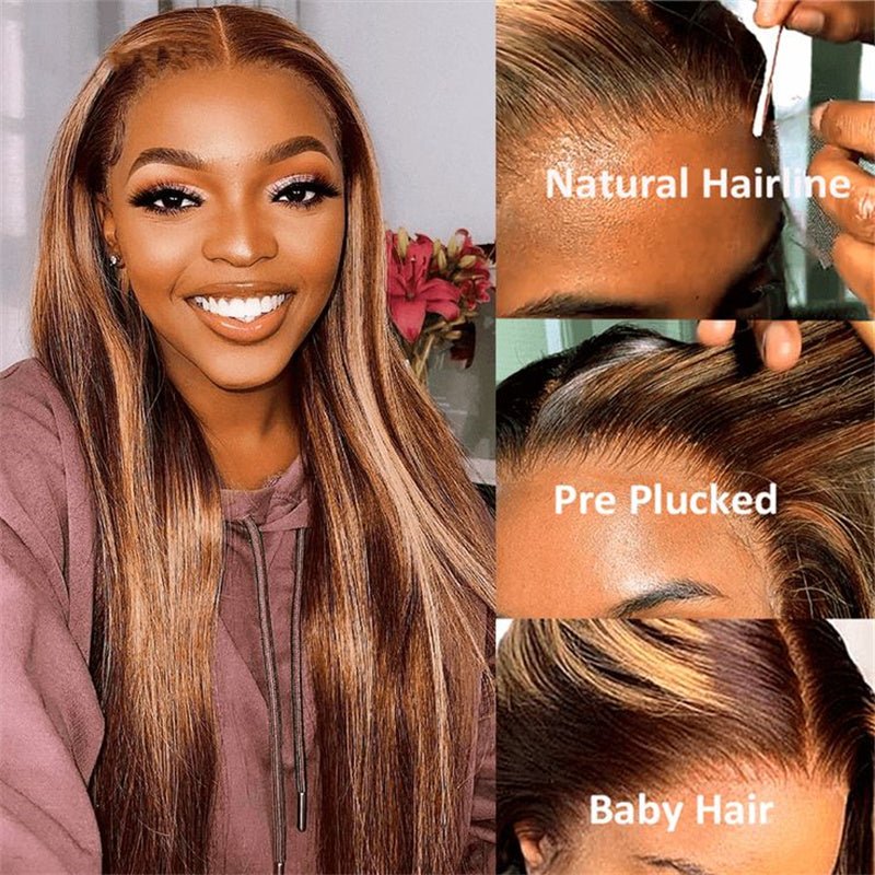 Lemoda 13x4 Lace Front Wigs P4/27 Highlight Straight Human Hair Wig Pre Plucked - Lemoda Hair