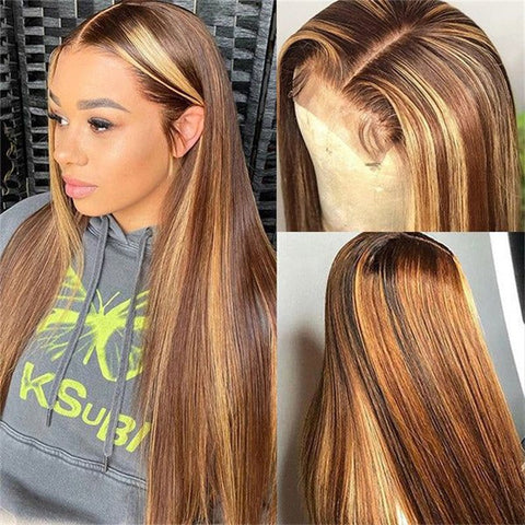 Lemoda 13x4 Lace Front Wigs P4/27 Highlight Straight Human Hair Wig Pre Plucked - Lemoda Hair
