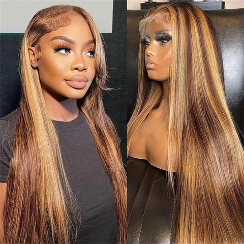 Lemoda 13x4 Lace Front Wigs P4/27 Highlight Straight Human Hair Wig Pre Plucked - Lemoda Hair