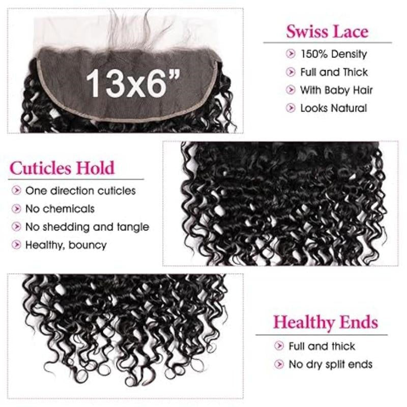 Lemoda 13x6 Ear to Ear Lace Frontal Water Wave HD Transparent Frontal Closure Natural Black - Lemoda Hair