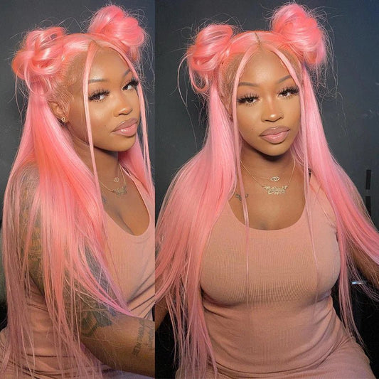 Lemoda 13x6 Lace Frontal Human Hair Wig Party Pink Straight Hair Transparent HD 13x4 Lace Front Wigs - Lemoda Hair