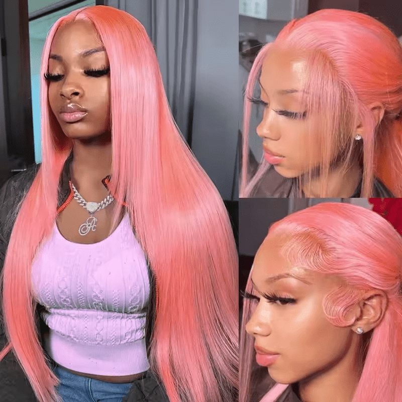 Lemoda 13x6 Lace Frontal Human Hair Wig Party Pink Straight Hair Transparent HD 13x4 Lace Front Wigs - Lemoda Hair