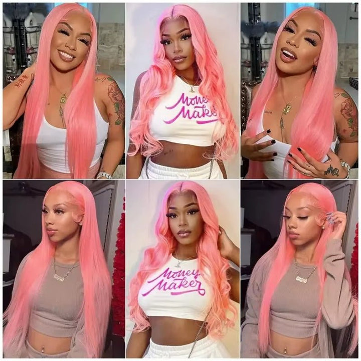 Lemoda 13x6 Lace Frontal Human Hair Wig Party Pink Straight Hair Transparent HD 13x4 Lace Front Wigs - Lemoda Hair