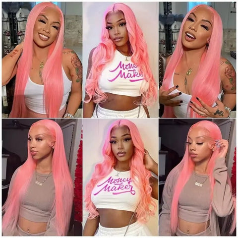 Lemoda 13x6 Lace Frontal Human Hair Wig Party Pink Straight Hair Transparent HD 13x4 Lace Front Wigs - Lemoda Hair