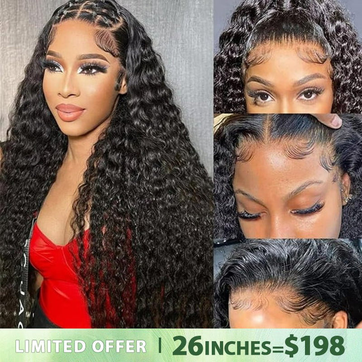 Lemoda 13x6 Lace Frontal Wig Human Hair Deep Wave HD Transpaent Lace Wigs Pre Plucked Hairline 250% Density - Lemoda Hair