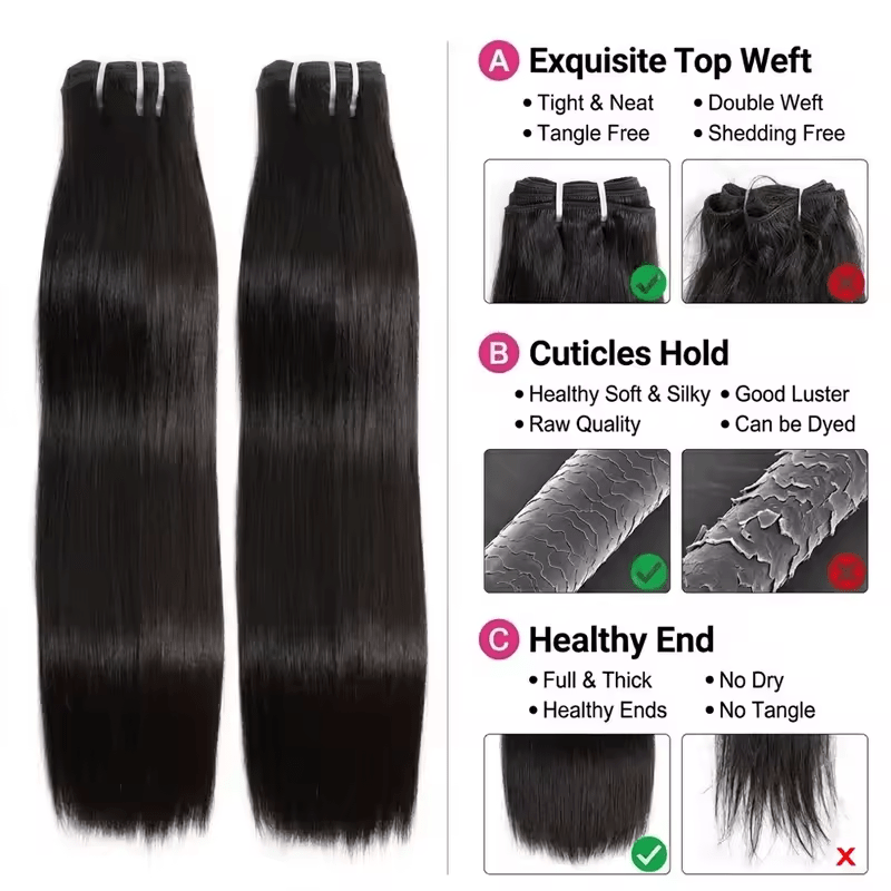 Lemoda 15A Bone Straight Human Hair Extensions Double Weft 1/3/4 PCS - Lemoda Hair