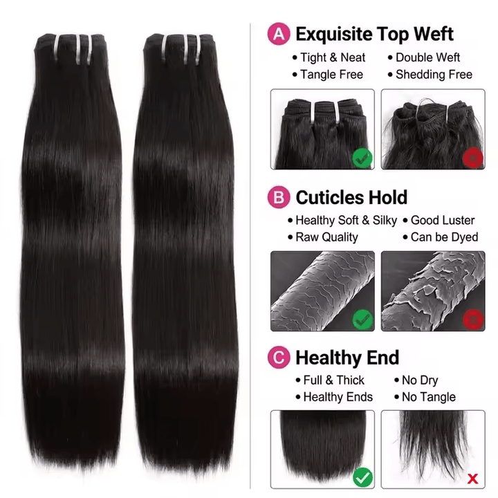 Lemoda 15A Bone Straight Human Hair Extensions Double Weft 1/3/4 PCS - Lemoda Hair