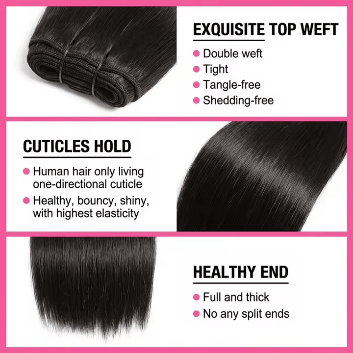 Lemoda 15A Bone Straight Human Hair Extensions Double Weft 1/3/4 PCS - Lemoda Hair