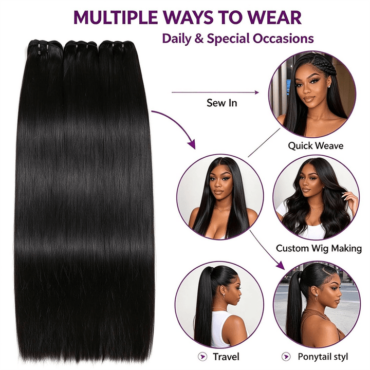 Lemoda 16A Double Drawn Straight Hair Unprocessed Virgin Human Hair Extension - Lemoda Hair