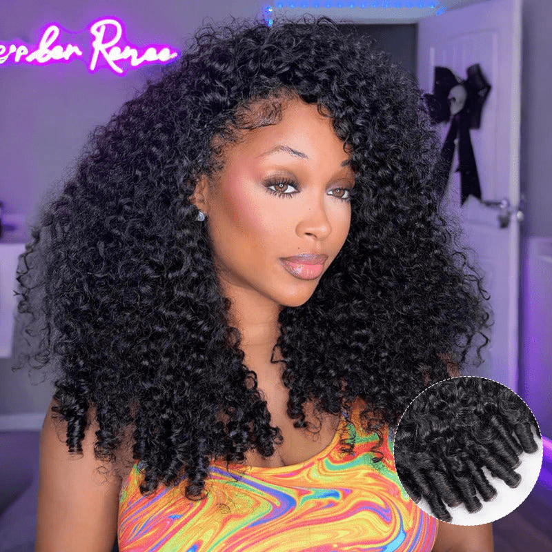 Lemoda 3 In 1 Half Wig Burmese Curly Glueless Flexi - Fit Drawstring Human Hair Wigs - Lemoda Hair