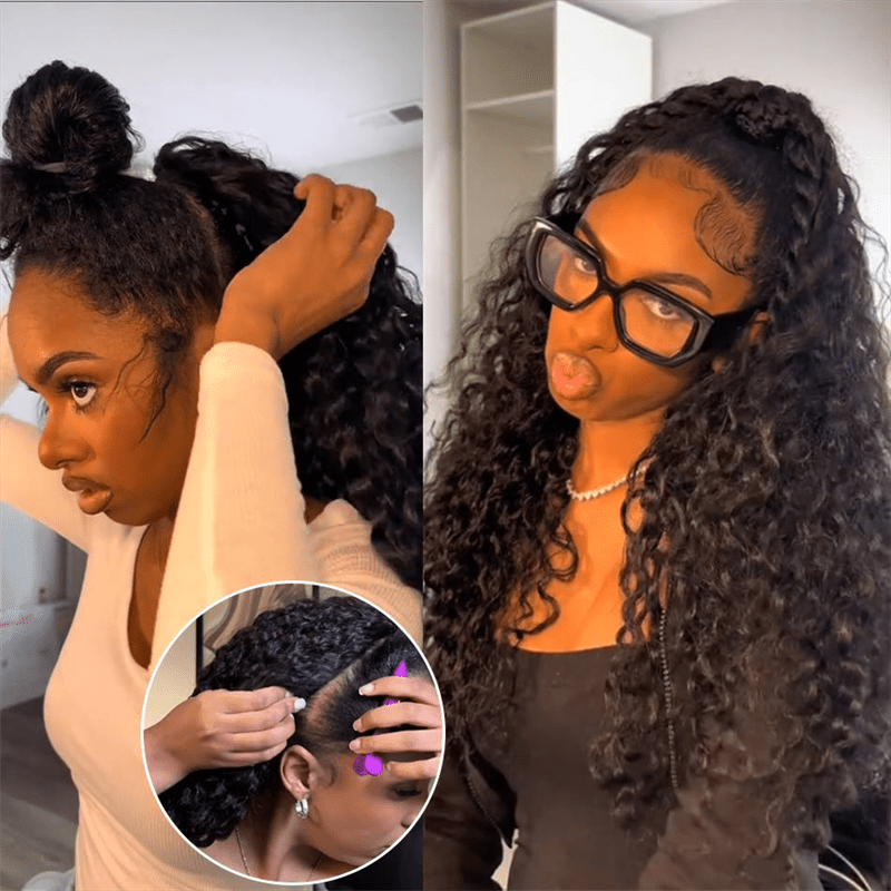 Lemoda 3 In 1 Half Wig Burmese Curly Glueless Flexi - Fit Drawstring Human Hair Wigs - Lemoda Hair
