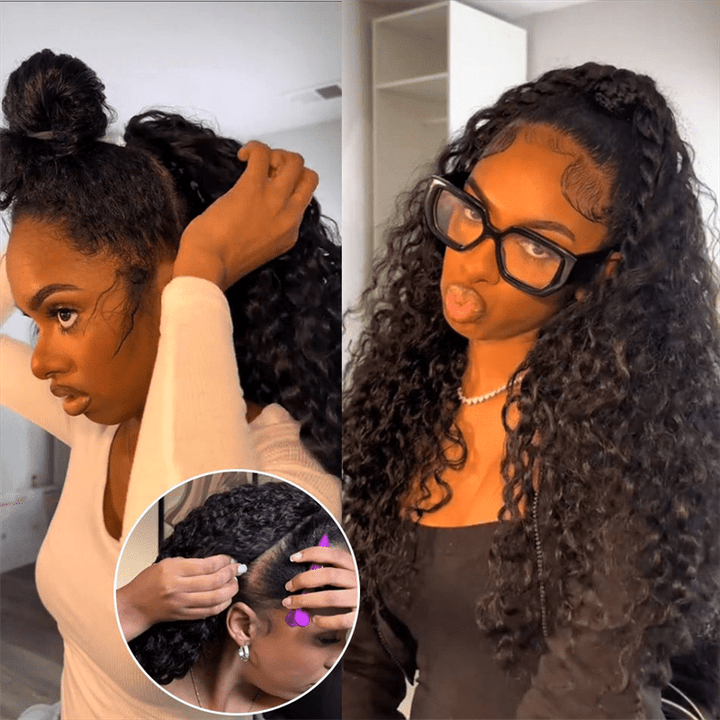 Lemoda 3 In 1 Half Wig Burmese Curly Glueless Flexi - Fit Drawstring Human Hair Wigs - Lemoda Hair