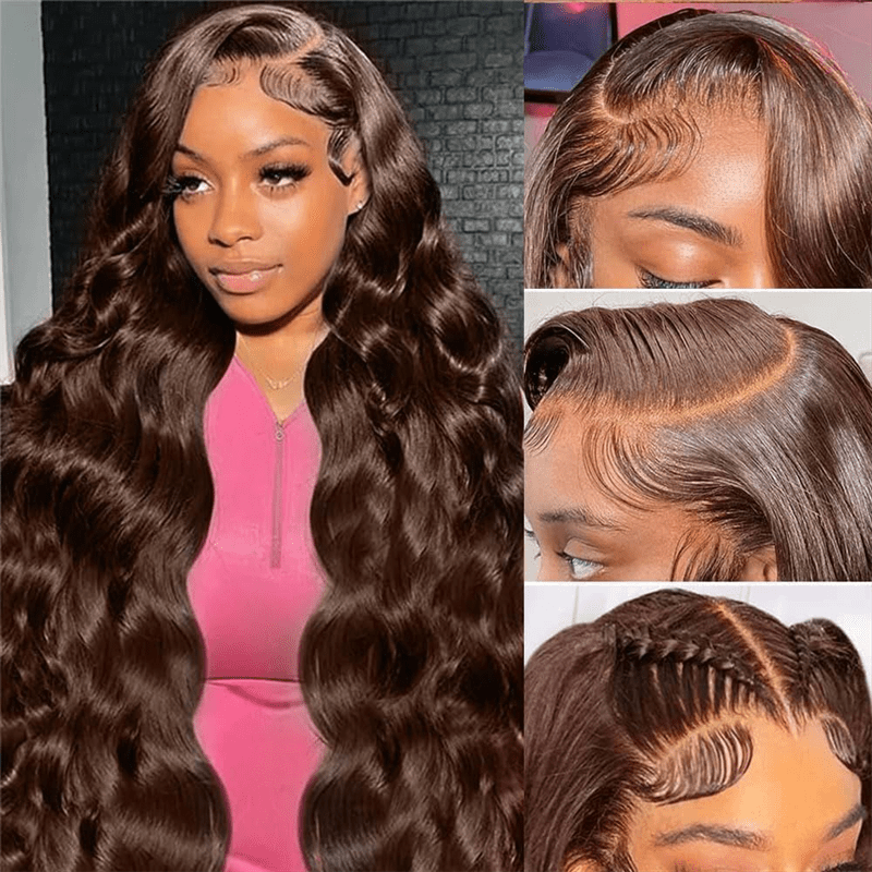 Lemoda 4 Brown Body Wave 13x4 Lace Front Wigs Human Hair Transparent Lace Wigs 180% - Lemoda Hair