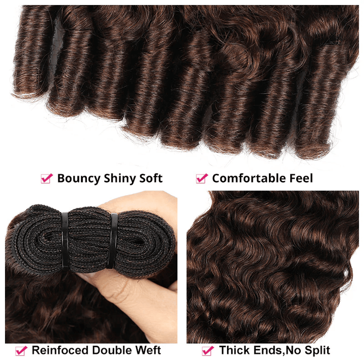 Lemoda 4 Brown Burmese Curly Human Hair 3 Bundles With 4x4 5x5 Transparent Lace Closure - Lemoda Hair