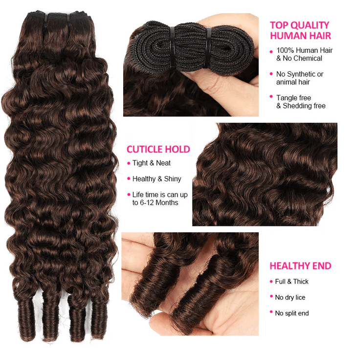 Lemoda 4 Brown Burmese Curly Human Hair 3 Bundles With 4x4 5x5 Transparent Lace Closure - Lemoda Hair