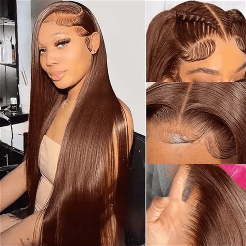 Lemoda 4 Chocolate Brown Straight Human Hair Wig 13x6 Lace Front Colored Wigs 180% - Lemoda Hair