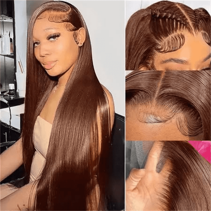 Lemoda 4 Chocolate Brown Straight Human Hair Wig 13x6 Lace Front Colored Wigs 180% - Lemoda Hair