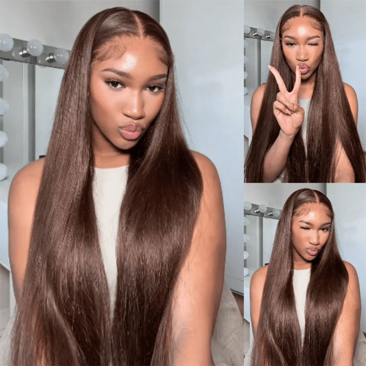Lemoda 4 Chocolate Brown Straight Human Hair Wig 13x6 Lace Front Colored Wigs 180% - Lemoda Hair