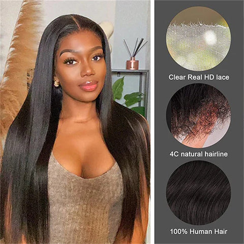 Lemoda 4C Edges Hairline Straight Hair 13x4 13x6 HD Invisible Lace Front Wigs With Kinky Edges Curly Baby Hair - Lemoda Hair