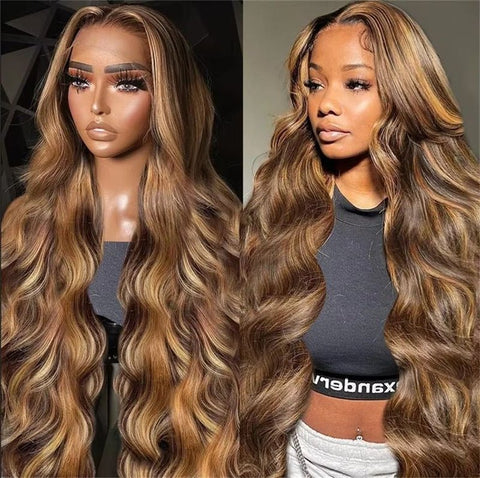 Lemoda 4x4 5x5 Lace Closure Wig With Baby Hair P4/27 Highlight Body Wave Human Hair Wigs HD Transparent 6x6 Lace Wigs - Lemoda Hair